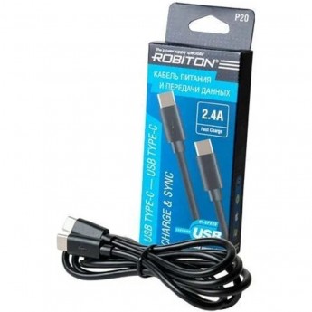 Кабель ROBITON P20 USB TYPE-C - USB TYPE-C, Charge&Sync, 1м черный BL1 Кабель ROBITON P20 USB TYPE-C - USB TYPE-C, Charge&Sync, 1м черный BL1