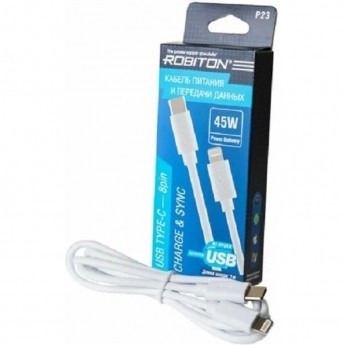 Кабель USB ROBITON P23 USB TYPE-C - 8pin (AppleLightning), Charge&Sync, 45Вт, 1м белый BL1 Кабель USB ROBITON P23 USB TYPE-C - 8pin (AppleLightning), Charge&Sync, 45Вт, 1м белый BL1